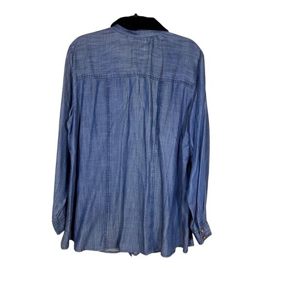 Soft Surroundings Chambray Denim Shirt 1X Blue Velvet Boho Western Cowgirl 80s - Picture 4 of 10